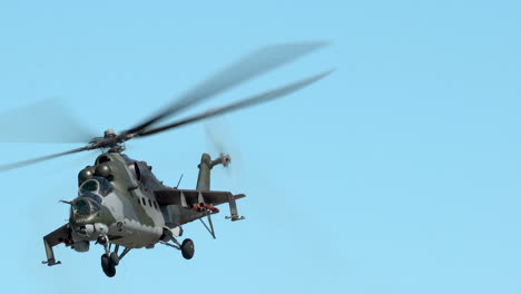 Mil-Mi-24V-Hind-E-Aircraft-Of-Czech-Republic-Air-Force-Flying-Against-Blue-Sky-At-Gdynia-Aerobaltic-2021-Airshow