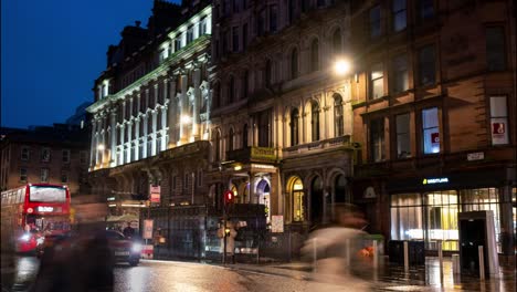 Timelapse-shot-of-pedestrians-crossing-busy-streets-in-Glasgow-City-Center,-capitalism-scotland-UK