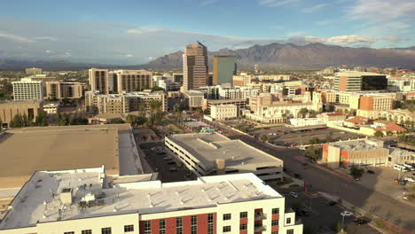 Tucson-Arizona,-drone-pullback-revealing-Doubletree-Hilton-Hotel