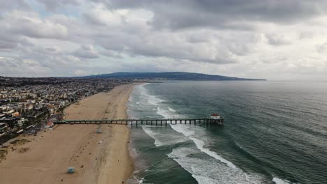 Drone-View-of-the-coastline-showing-Manhattan-Beach,-California