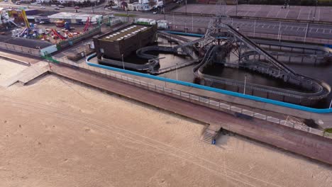 Roller-coaster-slide-ride-at-Great-Yarmouth-town-aerial