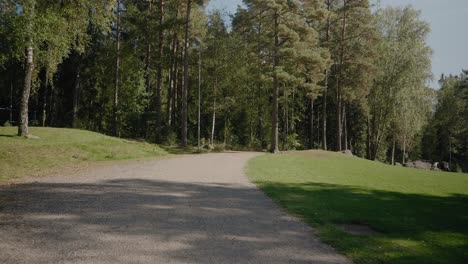 Pov-Zu-Fuß-Im-Kypegården-Park-Mit-Leuten,-Die-Im-Hintergrund-Picknicken---Totale,-Die-Nach-Vorne-Fährt