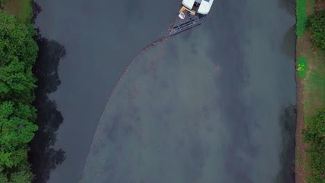 Aerial-Top-Shot-of-Interceptor-Ocean-River-Cleanup-Machine-in-Indonesia