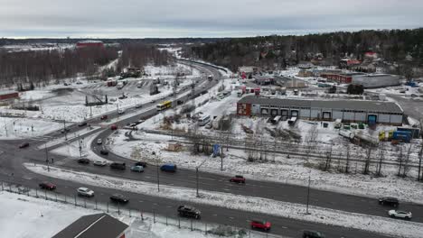 Aerial-view-of-cars-driving-slowly-in-city-center-with-flashing-lights-and-horns-blazing-protesting-against-high-fuel-prizes-at-gas-stations