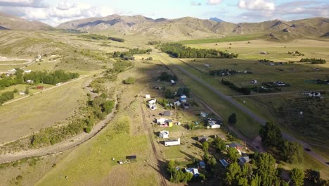 Small-Quiet-Village-By-The-Mountains-In-Buenos-Aires,-Argentina---aerial-shot