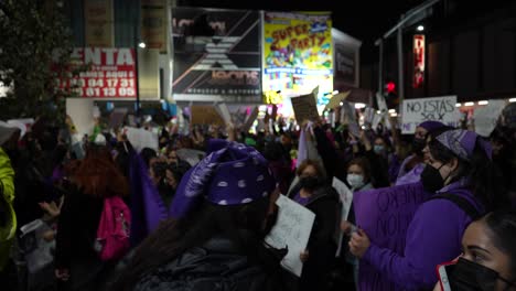 Monterrey,-Mexico---March-8th-2022:-Brave-group-of-women-protesting-during-international-womenÂ´s-day-in-front-of-Government-palace-of-Nuevo-LeÃ³n-on-famous-Macroplaza