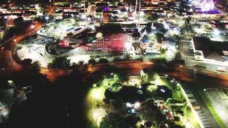 Blinking-and-glowing-bright-lights-of-Orlando-amusement-park---Old-town
