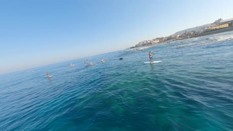 Group-of-youngsters-doing-water-activities-in-Batroun,-Lebanon-coast