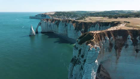 The-cliffs-of-Etretat,-France.-Seen-from-above