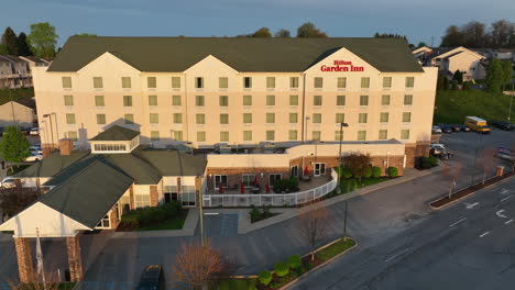 Hilton-Garden-Inn-hotel-aerial-during-golden-hour-sunrise