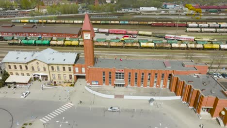 Train-station-light-brick-old-and-red-brick-new-buildings-in-Klaipeda-city