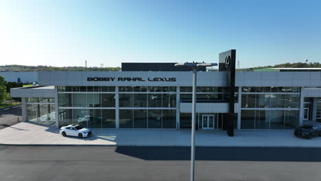 Aerial-truck-shot-of-Lexus-dealership-and-showroom