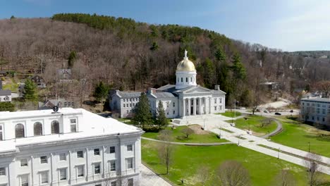 The-Capitol-building-in-Montpelier-Vermont-in-Spring---drone-footage