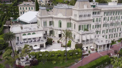 Luxurious-Imperiale-Palace-Hotel-Resort-in-Santa-Margherita-Ligure,-Italy---Aerial