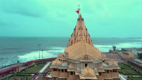Aerial-drone-shot-of-Somnath-temple-with-drone-moving-forward