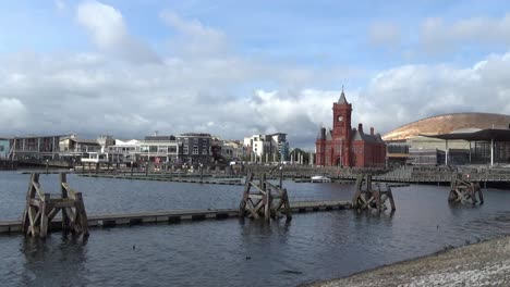 Mermaid-Quay-at-Cardiff-Bay-on-a-windy-day-showing-Pier-Head-and-Millennium-Centre