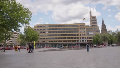 People-In-Front-Of-Place-Flagey-Square-In-Brussels,-Belgium