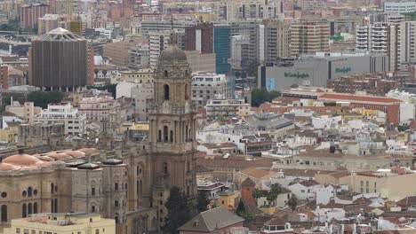 Tight-shot-of-Urban-Malaga-cityscape-with-cathedral-and-many-houses