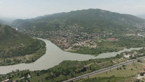 Panoramic-View-Of-Mtskheta-Oldest-City-In-The-Confluence-Of-The-Mtkvari-And-Aragvi-Rivers-In-Georgia