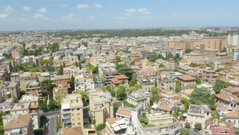 Cinematic-Aerial-Reveal-of-Monteverde-Neighborhood-in-Rome,-Italy-on-Beautiful-Summer-Day