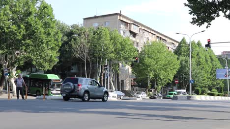 A-view-of-Green-line-public-transportation-bus-taking-a-turn