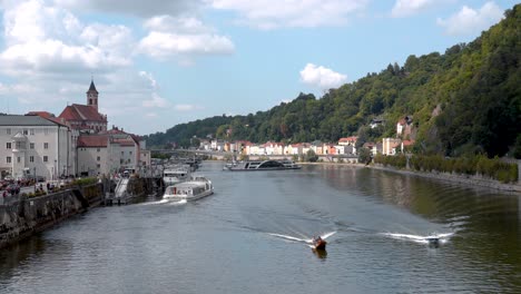 Boat-ship-sails-over-Danube-in-Passau