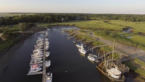 Drone-view-of-boats-at-Rock-Harbor-in-Cape-Cod-Massachusetts