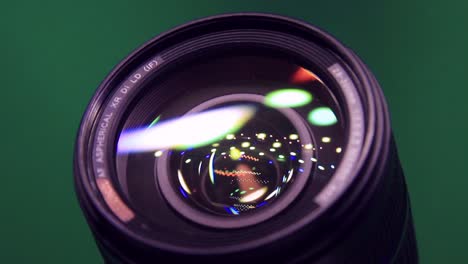 Close-Up-of-DSLR-Camera-Lens-In-Green-Background