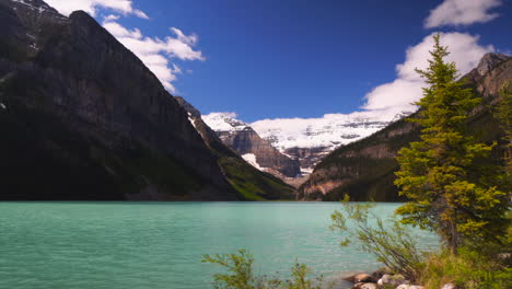 Walking-around-Lake-Louise-during-the-day-in-Banff-National-park,-Alberta,-Canada