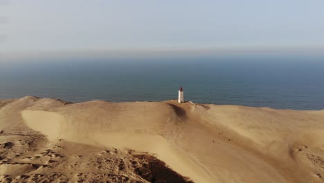 Aerial-view-of-the-Lighthouse-at-Rubjerg-Knude-by-the-North-Sea,-Denmark