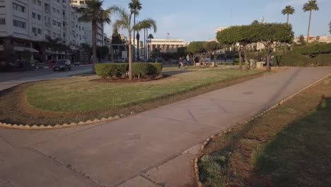 Main-administrative-square-of-Meknes-with-the-colonial-building-of-the-Town-Hall,-before-sunset