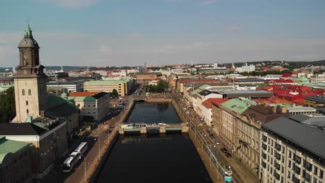Aerial-view-over-Nordstaden-and-Inom-Vallgraven-in-central-Gothenburg,-Sweden