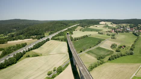 Drone-Aerial-Views-of-summer-vacation-traffic-on-the-German-Autobahn-Motorway-Highway,-Europe