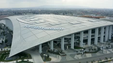 Aerial-4K-footage-of-empty-SoFi-Stadium-in-Inglewood-during-COVID-19-pandemic-in-Los-Angeles,-California,-USA