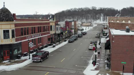 Small-American-town-during-winter-season-with-Christmas-decorations