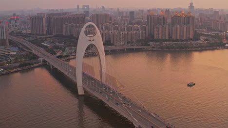 Liege-bridge-with-small-traffic-during-Chinese-New-Year-on-beautiful-colorful-sunset