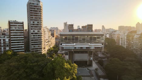 Aerial-view-of-National-Library-Mariano-Moreno-in-Recoleta-neighborhood,-Buenos-Aires