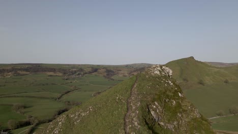 Aerial-drone-footage-flying-along-a-mountain-ridge-in-the-Peak-District