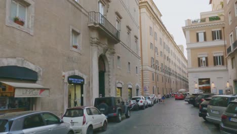 First-person-view-of-famous-and-historic-Roman-street-Via-Della-Scrofa-in-Rome-center