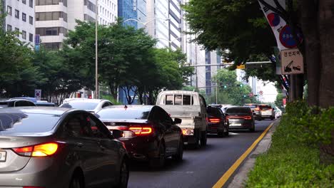 Cars-In-A-Traffic-Jam-To-Gangnam-Station-At-Gangnam-District,-South-Korea