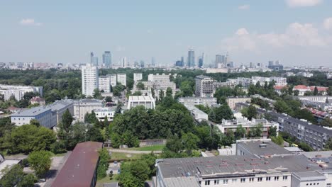 Drone-video-of-Old-Mokotow-in-Warsaw,-Poland-under-clear,-sunny-daylight