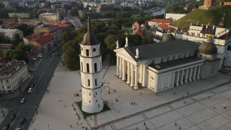 AERIAL:-People-Enjoying-and-Having-Good-Time-Near-Vilnius-Cathedral-on-a-Summer-Evening