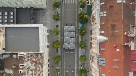 AERIAL:-Top-Down-Shot-of-Vilnius-Gediminas-Avenue-in-Summer