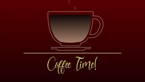 Slick-and-fun-animated-line-drawing-motion-graphic-of-a-coffee-cup-filling-from-a-jug-on-a-red-background,-with-the-message-Coffee-Time