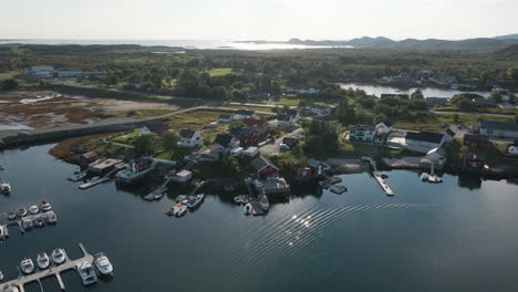 Aerial-View-Of-Herøy-Harbour-In-Møre-og-Romsdal-County,-Norway-At-Daytime---drone-shot