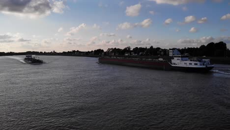 Aerial-Tracking-View-Of-Scaletta-Inland-Motor-Tanker-Along-River-Noord-In-Alblasserdam