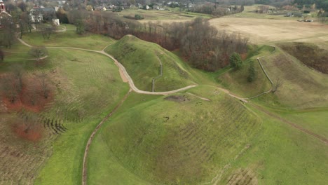 AERIAL:-View-of-Kernave-Archaeological-site,-a-Medieval-Capital-of-the-Grand-Duchy-of-Lithuania