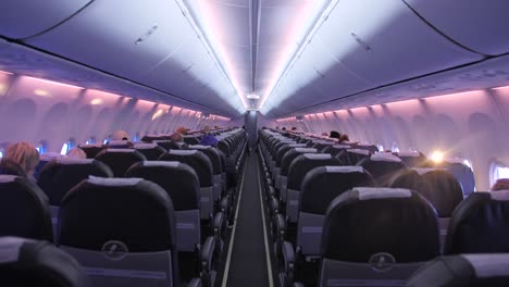 Interior-De-Un-Avión-Moderno-Con-Pasajeros-Irreconocibles-En-Los-Asientos