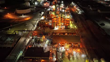 Incredible-Aerial-Night-Footage-of-Oil-Refinery-at-North-Salt-Lake-in-Utah---Forward-Tilt-Up-Movement