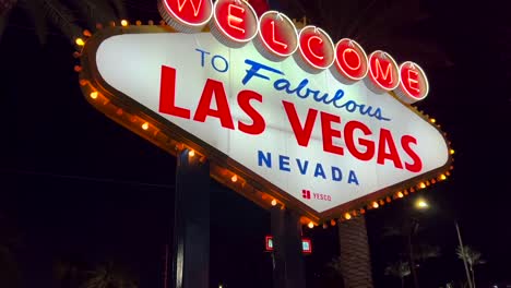 Fabulous-neon-landmark-Las-Vegas-strip-welcome-billboard-signage-lit-at-night